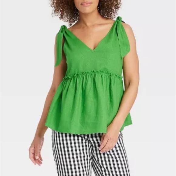 Who What Wear Green peplum linen blend Tank Top Size x-large - Picture 1 of 7